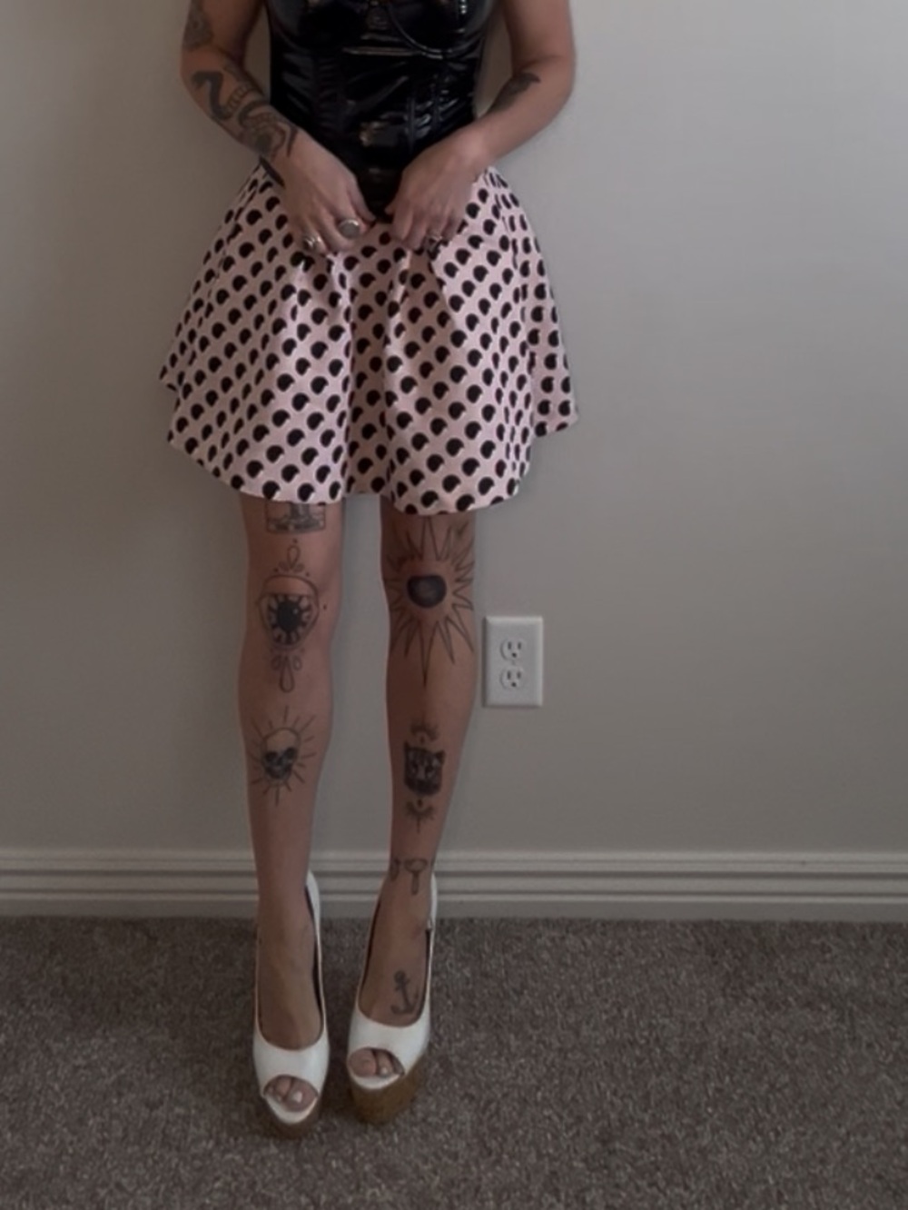 Forever 21 Pink Mini Skirt with Black Polka Dots